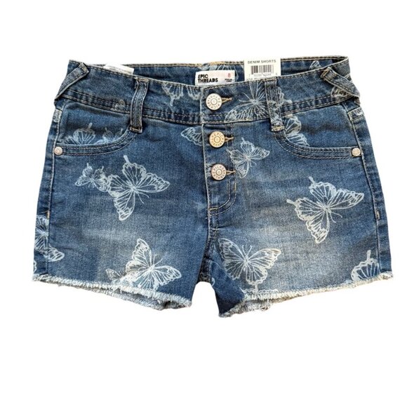Epic Threads Girls Butterfly Print Denim Shorts Blue Size 8 - Picture 1 of 2